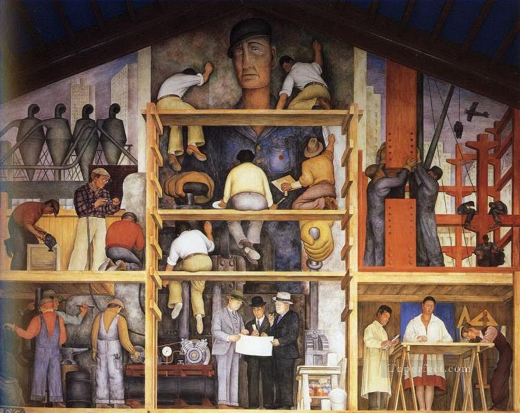 the making of a fresco showing the building of a city 1931 Diego Rivera Oil Paintings